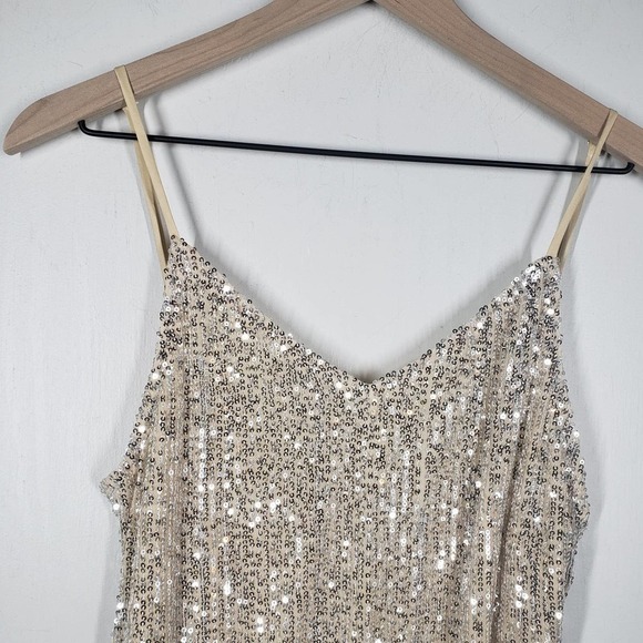 NEW Style Rack Strappy Sequin Dress S Beige Champagne Sparkle Midi Maxi NWT‎ - Picture 2 of 8